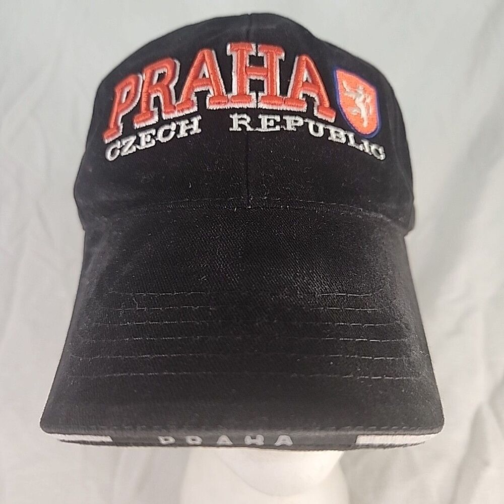 Praha Czech Republic Cap Cotton Embossed Strap Back Choose Black OR Blue